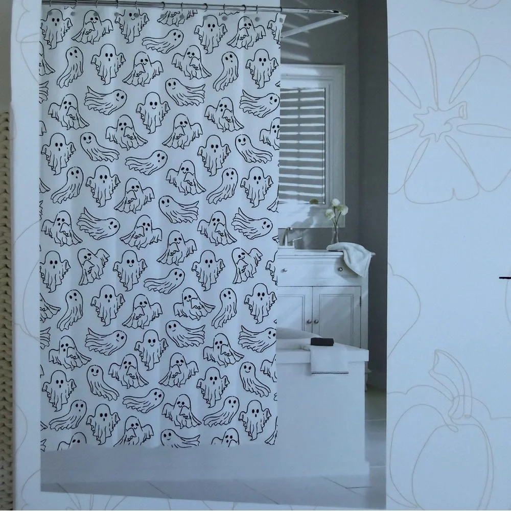 Kassatex Halloween Ghost Shower Curtain NEW Spooky Haunted Ghosties Bath Decor